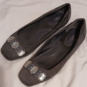 Cato Gray Suede Flats with Embellishments